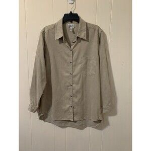 Chicos Design Size 2 Womens Large L Top Faux Suede Button Up Blouse Long Sleeve